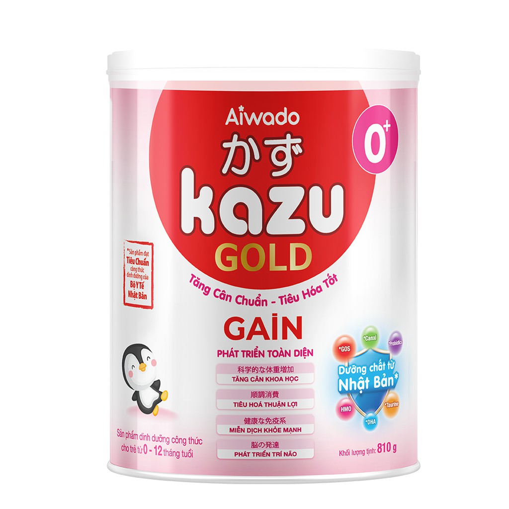 Date mới Sữa bột KAZU GAIN GOLD 0+ 810g