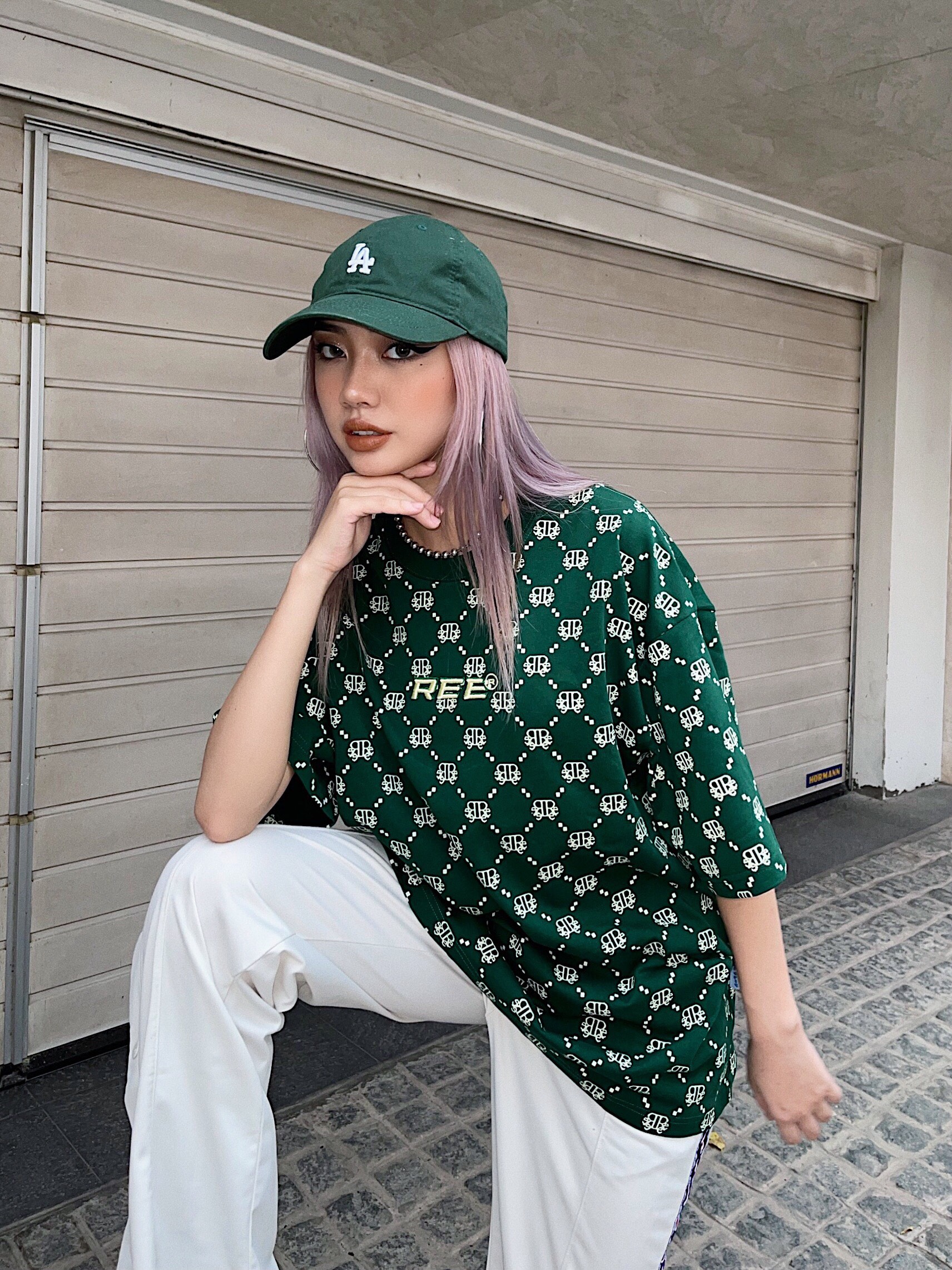 LOCAL BRAND REE - ÁO THUN DIAMOND MONOGRAM MÀU XANH