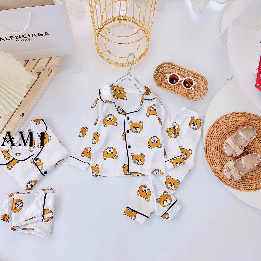 Bộ pijama lụa hàn cho bé trai và bé gái Đồ ngủ cho bé SAM KIDS