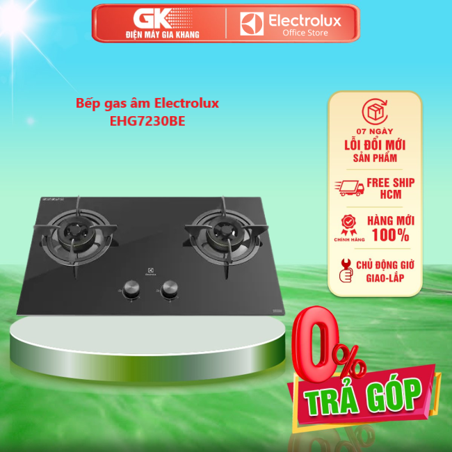 Bếp gas âm Electrolux EHG7230BE - Nắp chia lửa bằng đồng thao phủ sơn đen Mặt kính an toàn màu đen dày 8mm, dễ dàng vệ sinh - GIAO TOÀN QUỐC - FREESHIP HCM
