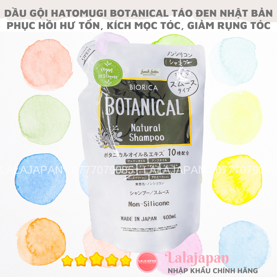 Cặp gội xả Hatomugi Botanical Táo Đen Nhật Bản giảm rụng kích mọc tóc phục hồi hư tổn 400ml