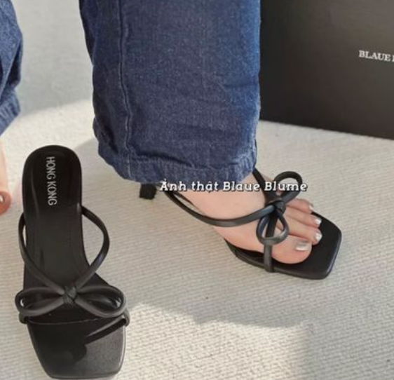 𝐁𝐥𝐚𝐮𝐞𝐁𝐥𝐮𝐦𝐞🦋Dép lê nơ Blaue Blume gót 4cm