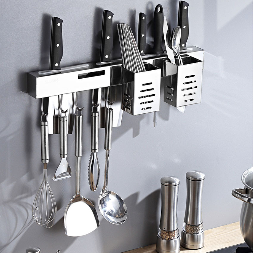 Knife Rack chopsticks wall mounted 3 in 1 stainless steel material 304 definitely easy to clean, shelf stainless steel kitchen wall mounted, knife rack chopping block kitchen, shelf plug knife stainless steel chopsticks