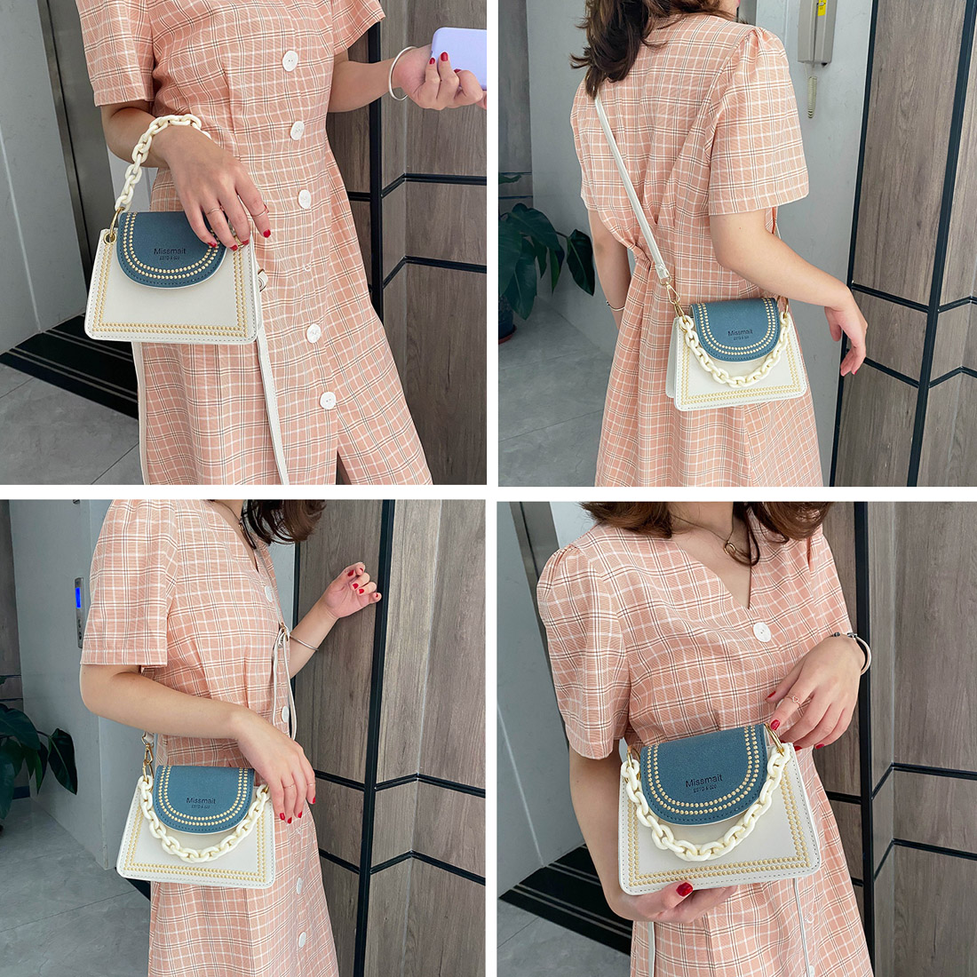 Túi Đeo Chéo Phối Dây Xích Viền Chấm Bi - 100style