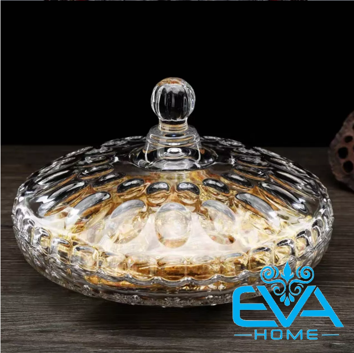 Khay Đựng Mứt Thuỷ Tinh Pha Lê Vàng Chia Ngăn Hoạ Tiết Đuôi Cong Ánh Vàng Cao Cấp / Thố Mứt Tết 510-9C M3174