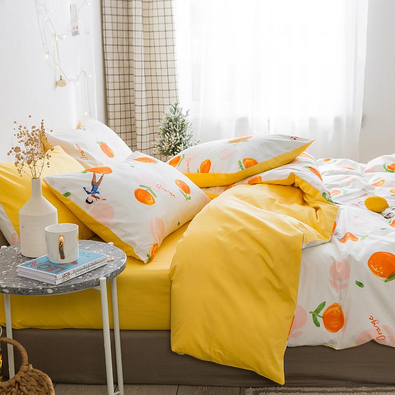 Kiểu Hàn Trên Giường Bộ Bốn Chiếc 100% Cotton 100% Cotton Ga Trải Giường Vỏ Chăn Cô Gái Phong Cách Điền Viên 1.5 M Giản Lược 1.8m M Ga Bọc Đệm