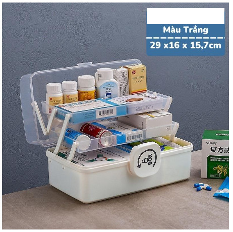 Hộp đựng đồ 3 tầng gấp gọn Box - Tủ thuốc mini thiết kế khóa xoay dễ dàng đóng mở, nhiều ngăn nhỏ để và sắp xếp đồ tránh thất lạc, nắp hộp trong suốt quan sát bên trong được