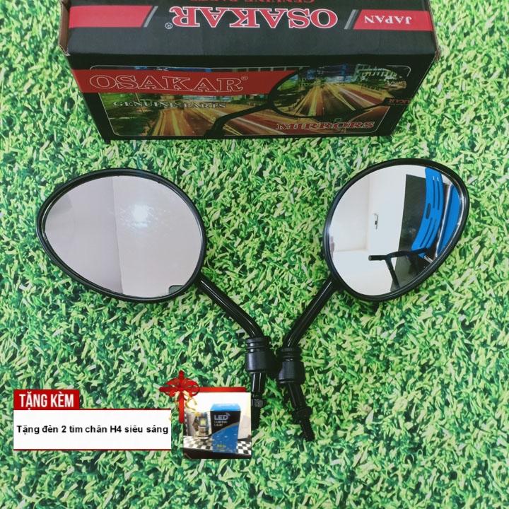 [CHẤT NHẤT QUẢ ĐẤT] 2 Gương chiếu hậu tròn OSAKAR chân 8mm với chất liệu nhựa bền đẹp dành cho mọi loại xe máy G293 - TẶNG ĐÈN LED 2 TIM CHÂN H4
