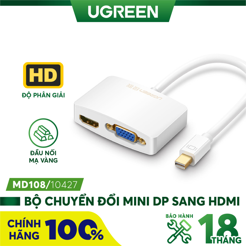 Bảng giá Cáp chuyển mini DP sang HDMI và VGA dài 15CM UGREEN MD108 - Hãng phân phối chính thức Phong Vũ
