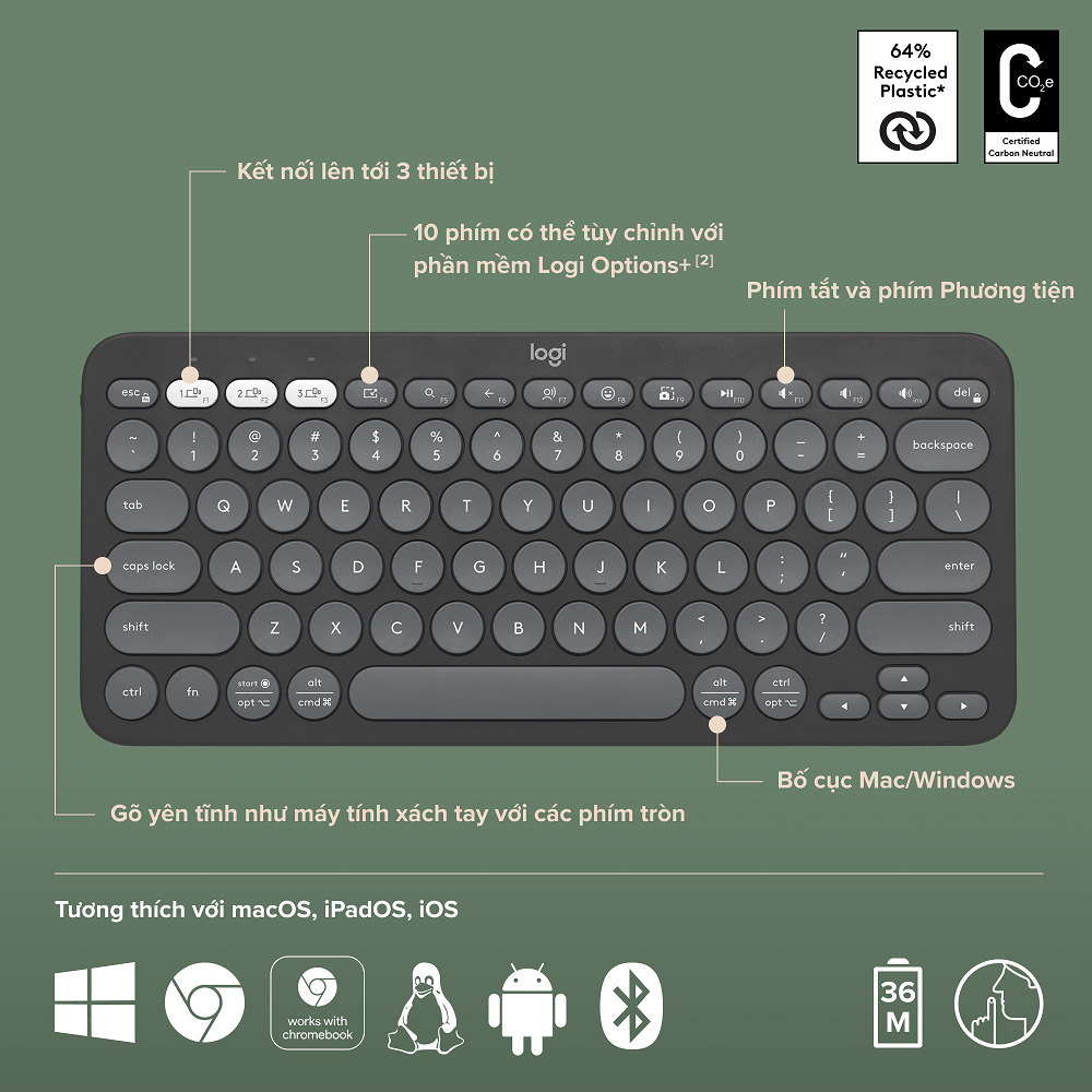 Bàn phím Logitech K380s - (Pebble 2 Keysboard - K380s)