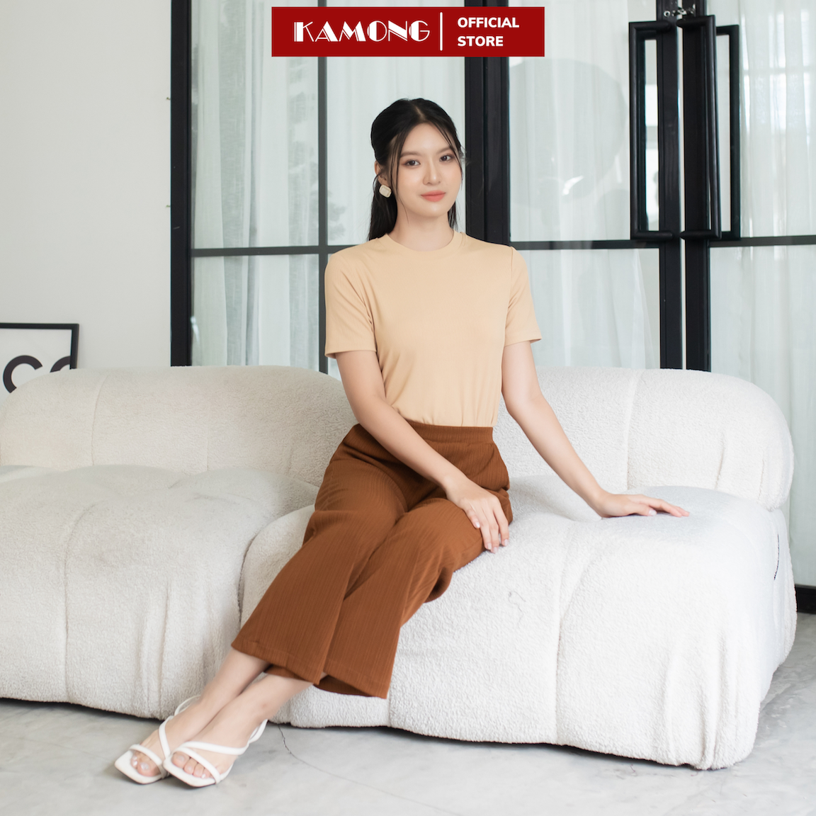 Áo thun nữ tay ngắn KAMONG kiểu dáng basic chất liệu thun tăm A152