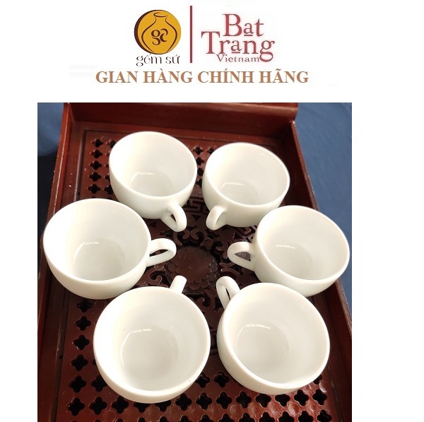 Bộ 6 chén trà Bát Tràng, cỡ nhỡ có tai dung tích 50ml dùng thay thế