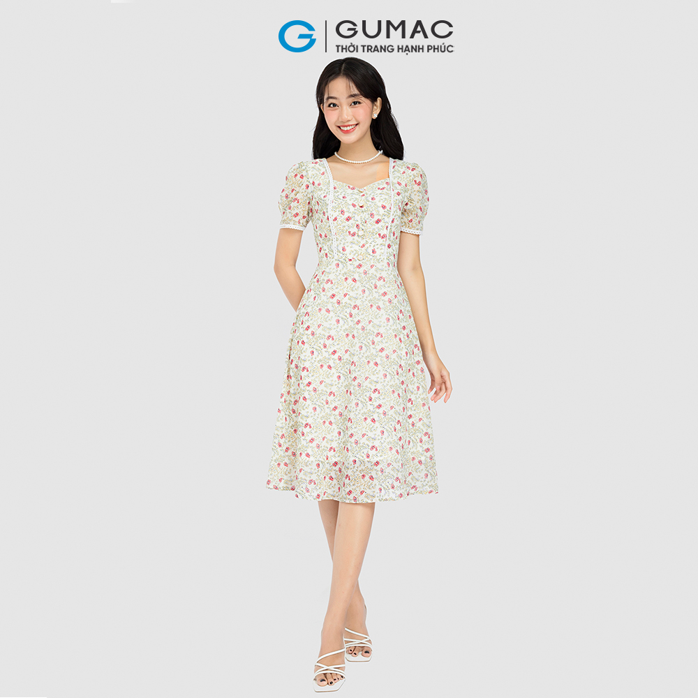 Đầm nữ GUMAC, đầm hoa viền ren DC08096