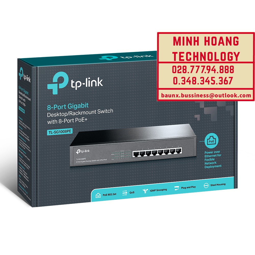 [HCM]Switch Desktop/Rackmount 8 cổng Gigabit với 8 cổng PoE+ TL-SG1008PE
