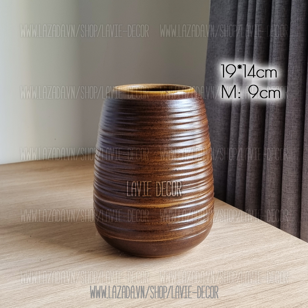 Lọ hoa gốm sứ men nâu mộc Bát Tràng