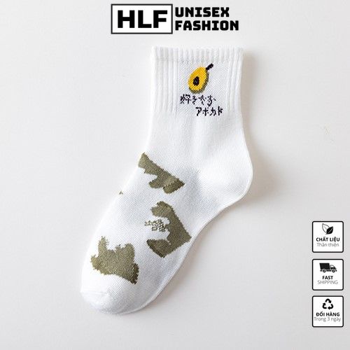Tất vớ nữ Cotton cổ tròn 5 in quả bơ Hàn Quốc, tất vớ cổ cao HLFashion