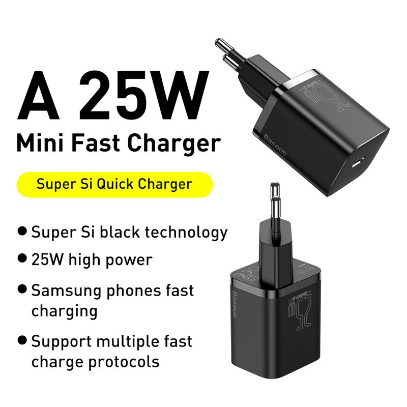 Bộ sạc nhanh Baseus Super Si 1C 25W Quick Charger Sets (PD/QC3.0 Quick charger, With Cable)- TZCCSUP