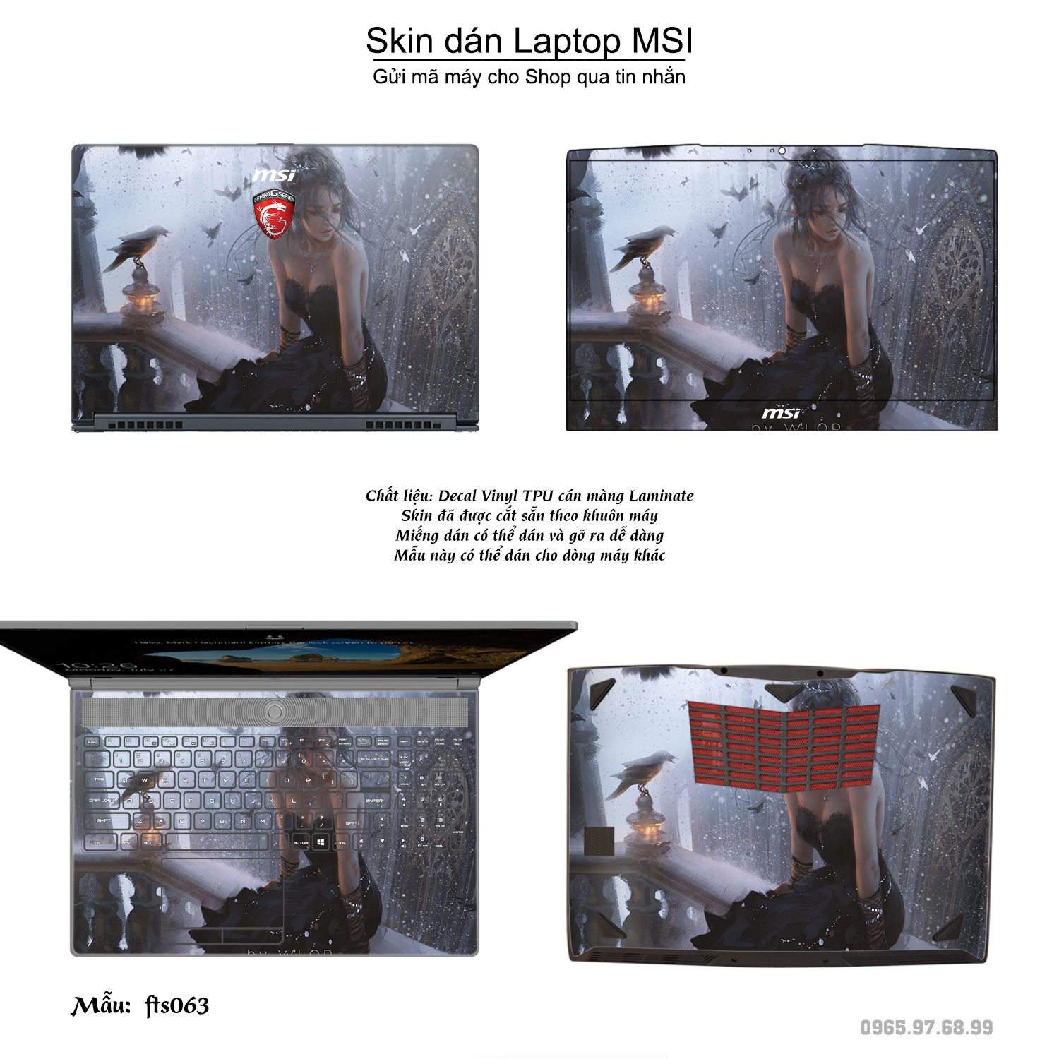 Decal Skin dán Laptop MSI mẫu Fantasy (inbox mã máy cho shop)