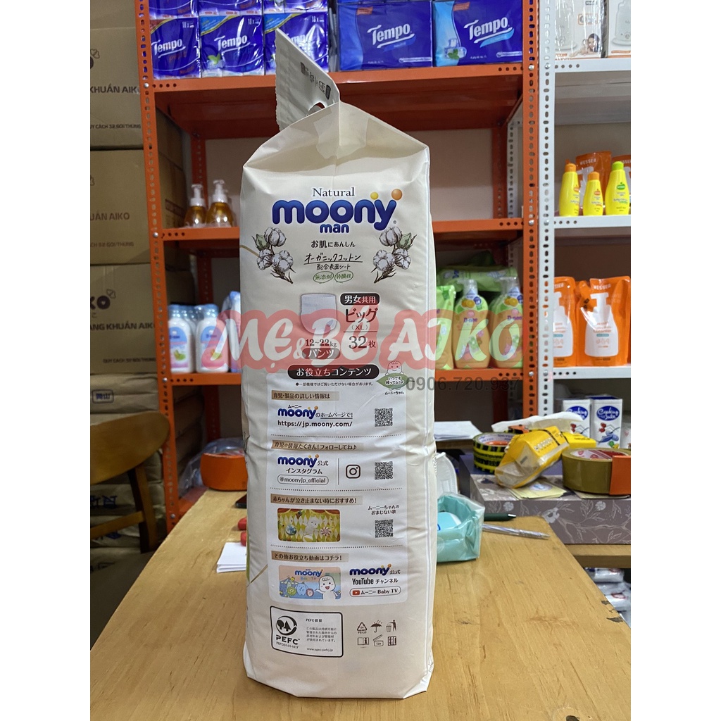 Tã Quần Moony Natural Bông Organic XL32 (32 Miếng)