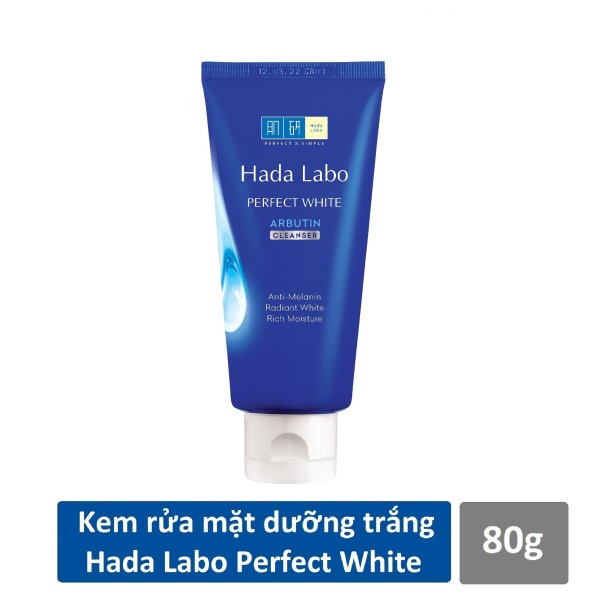 Kem rửa mặt dưỡng trắng Hada Labo Perfect White Cleanser 80g nhập khẩu