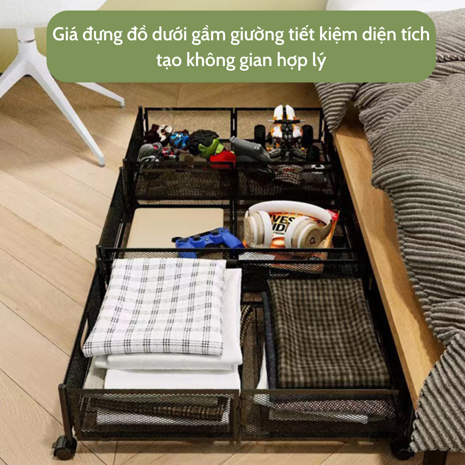 Hộp Đựng Quần Áo, Đồ Dùng Dưới Gầm Giường, Ghế Bằng Thép Sơn Tĩnh Điện Chống Gỉ Thoáng Khí Có Thể Gấp Gọn Tiện Lợi Boomer Home