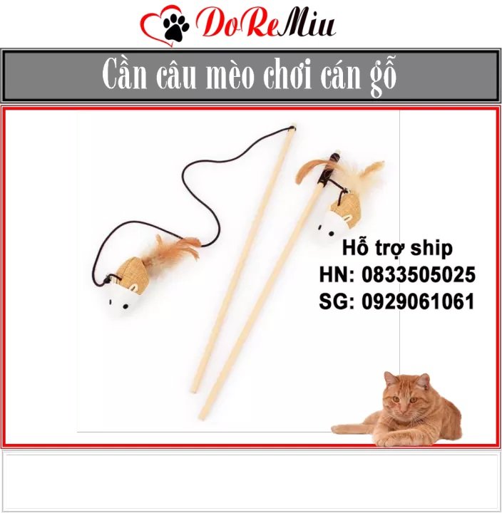 Hanpet - Đồ chơi cần câu mèo có cán gỗ