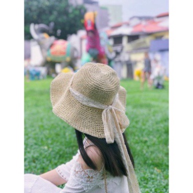Mũ cói tiểu thư đi biển thắt nơ