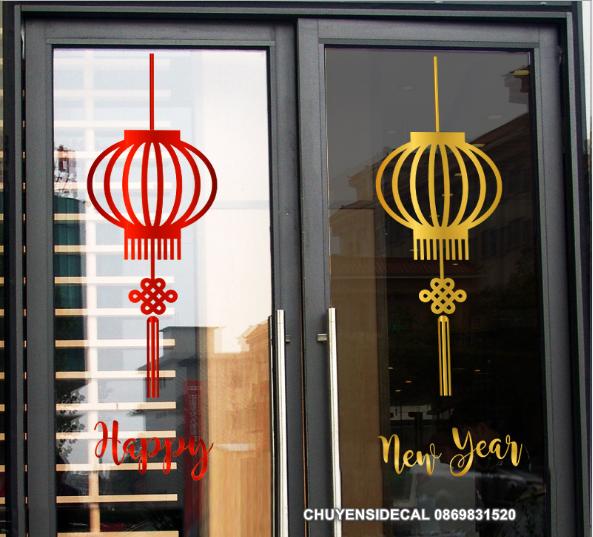 [HCM]Decal trang trí Tết - Lồng Đèn Vàng Nhũ sắc nét ( ĐỎ - VÀNG NHŨ )