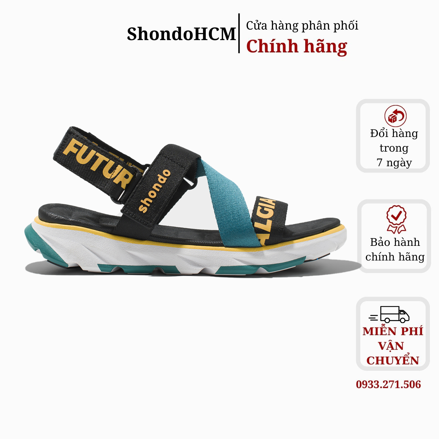 Giày Sandals Nam Nữ Shondo F6 Future Xanh Vàng F6S0045