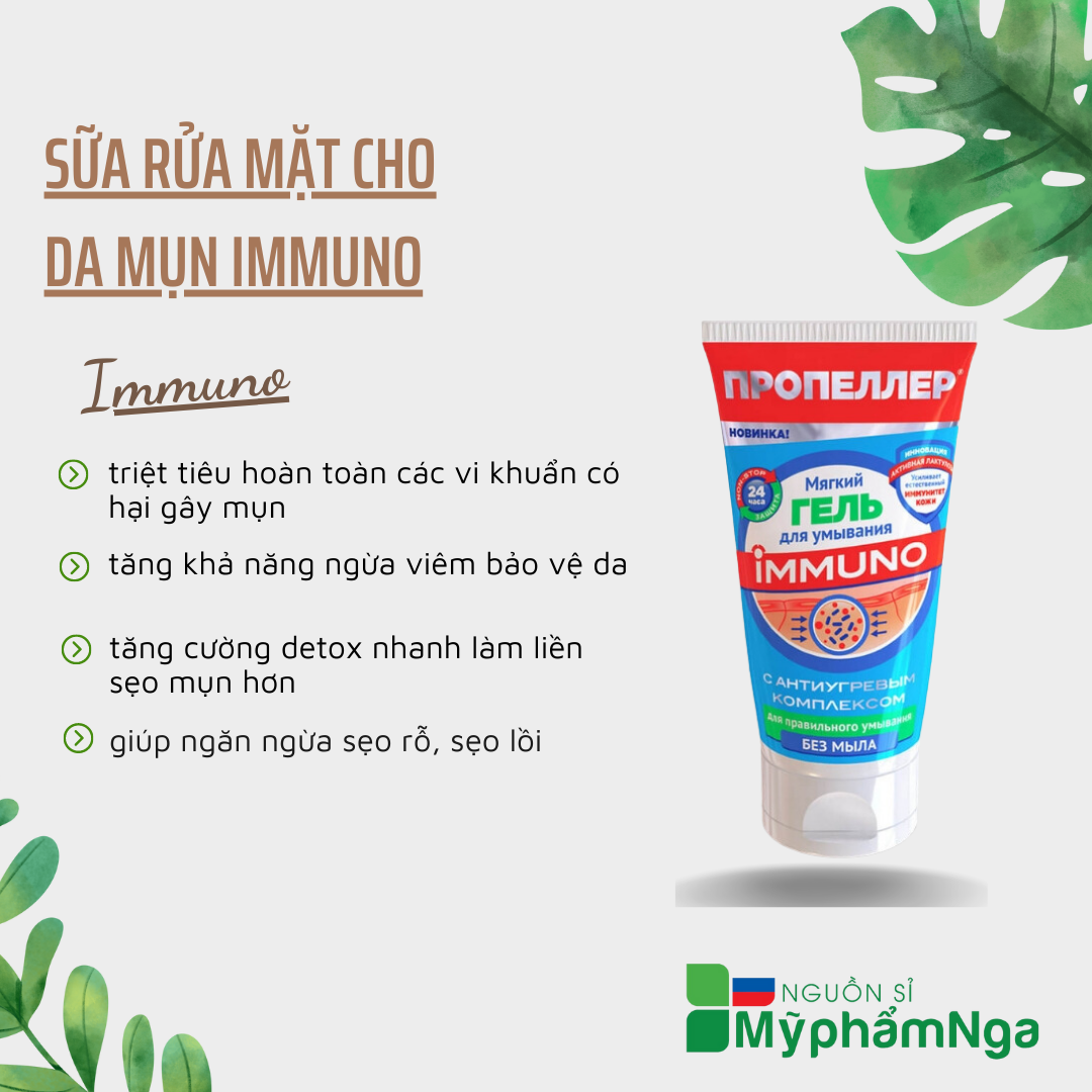 Sữa rửa mặt cho da mụn Immuno date mới nhất - Sữa rửa mặt giảm mụn nga