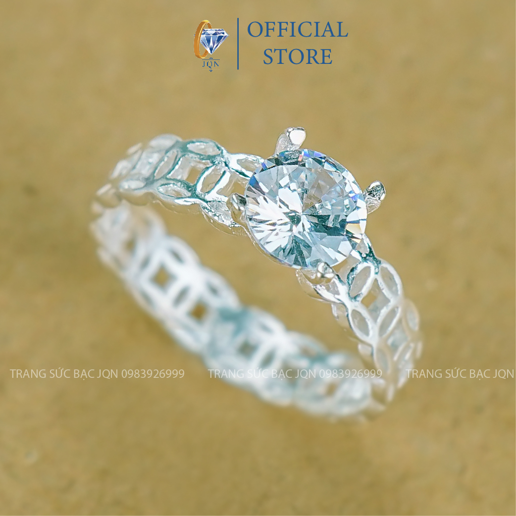 Nhẫn kim tiền đính đá mẫu mới chất liệu bạc ta sáng đẹp - JQN gian hàng chính hãng cam kết bạc chuẩn, chất lượng không lo đen xỉn