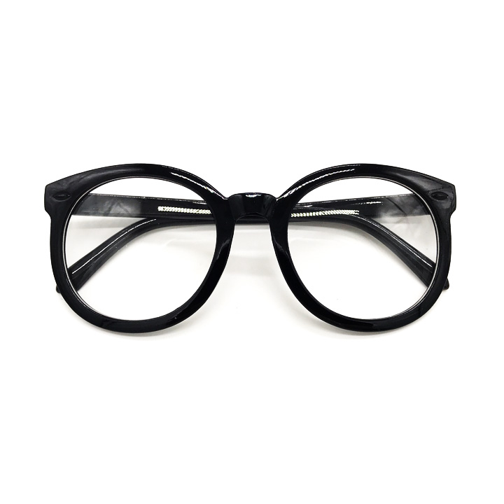 Kính Gọng Nhựa Mắt Tròn To Bản Đen Bóng Cube Thay Được Mắt Cận