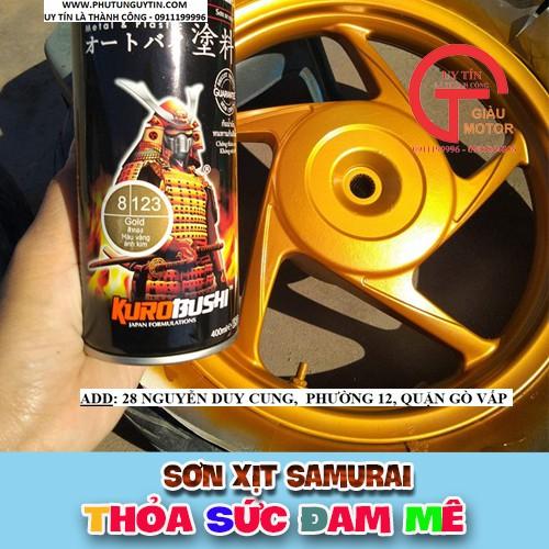Chai sơn xịt sơn xe máy Samurai 123 màu vàng ánh kim
