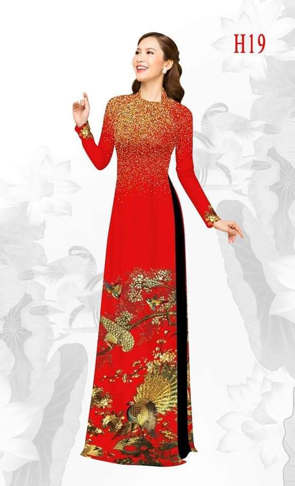 Áo dài may sẵn in 3D kèm quần lụa