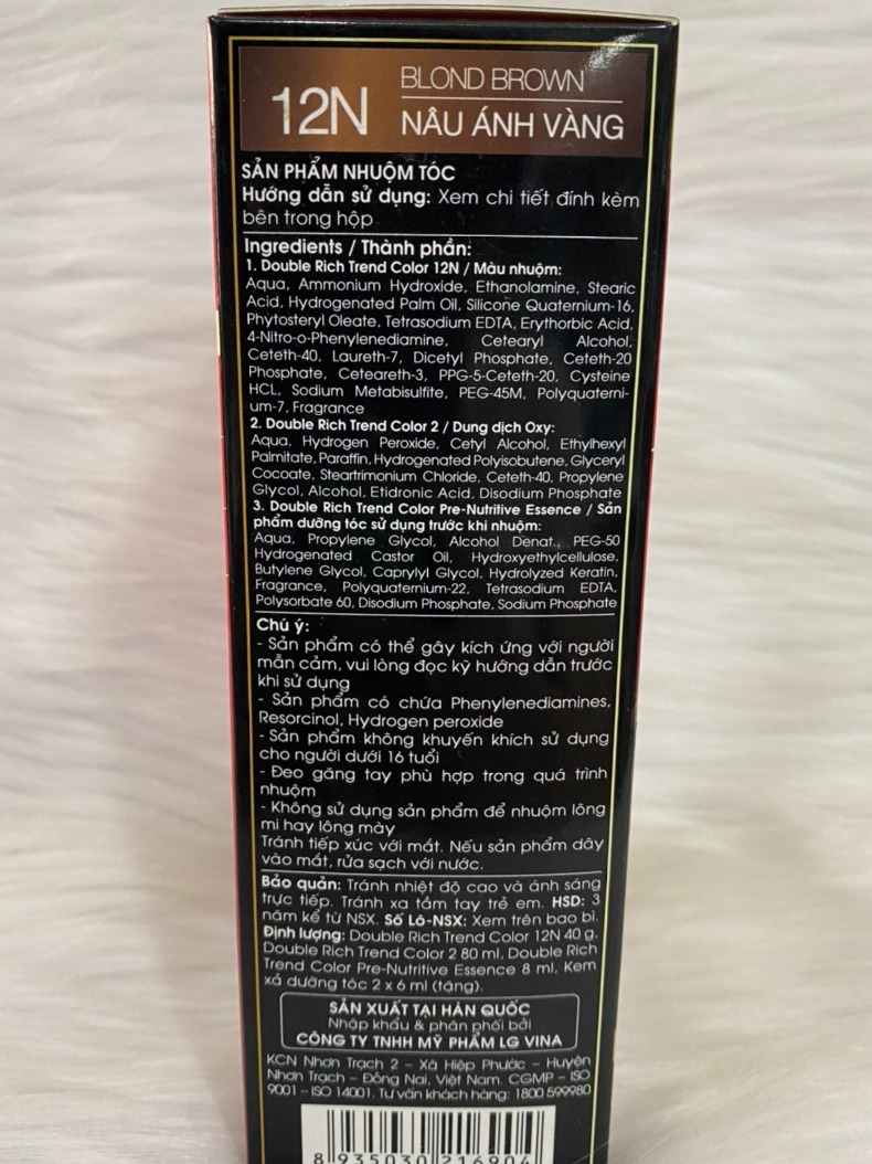 [HCM]Thuốc Nhuộm Tóc Double Rich 12N Nâu ánh vàng