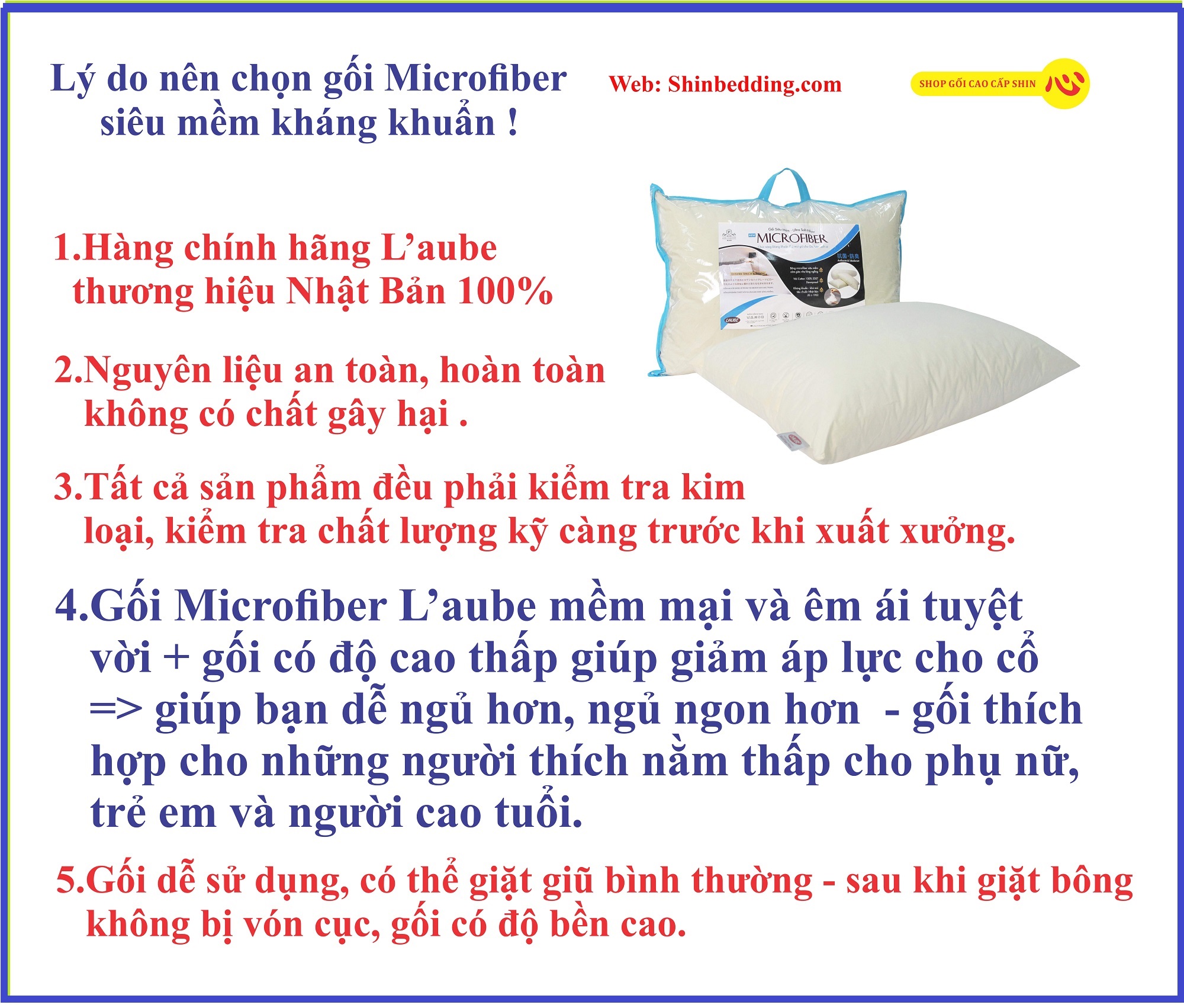 [HCM]Gối siêu mềm Microfiber Laube Kháng Khuẩn 40x60cm siêu mềm