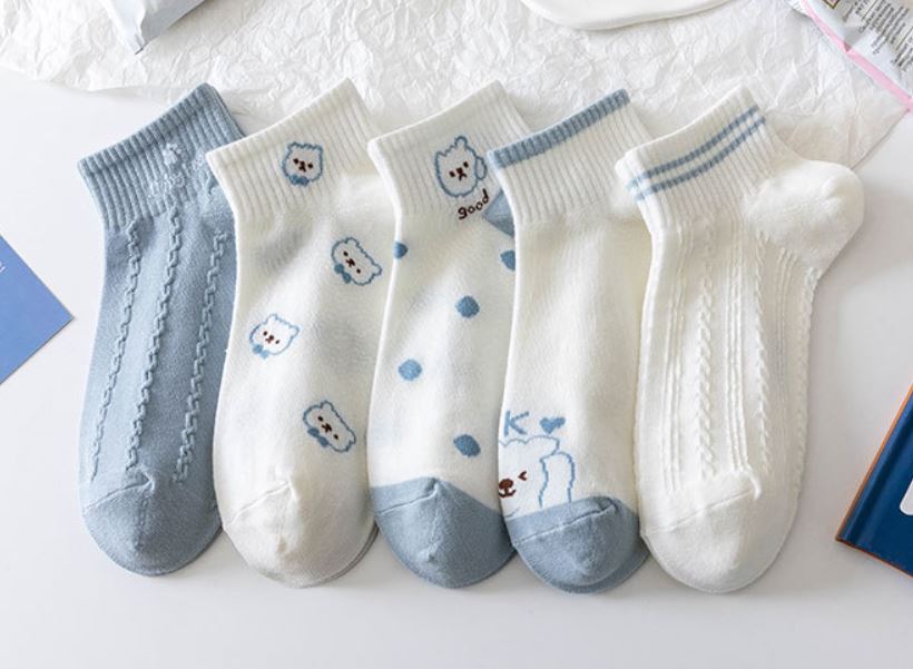 Set 10 Đôi Tất Vớ Nữ Ngắn Cổ Gấu Blue