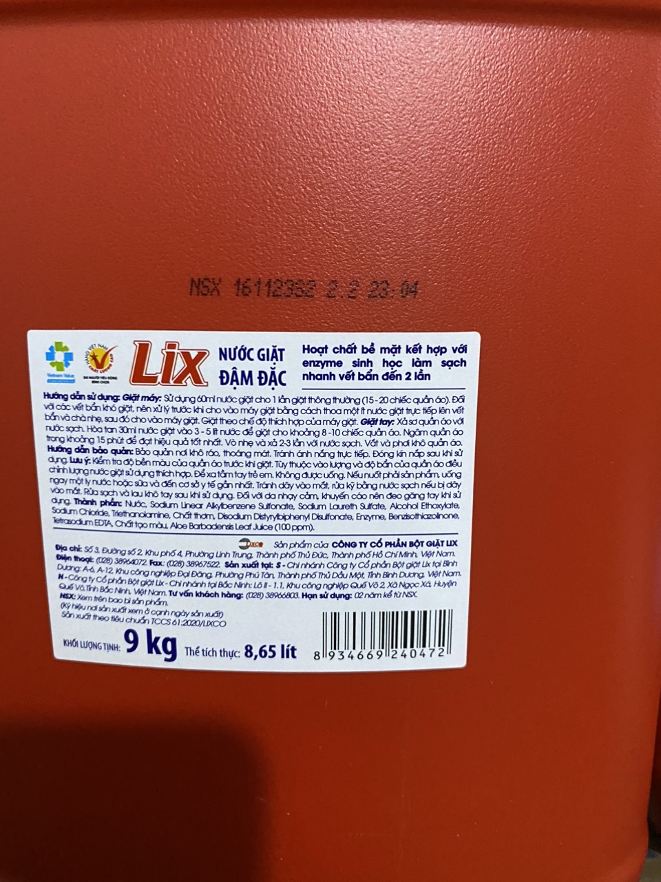 NƯỚC GIẶT LIX ĐẬM ĐẶC CAN 9KG