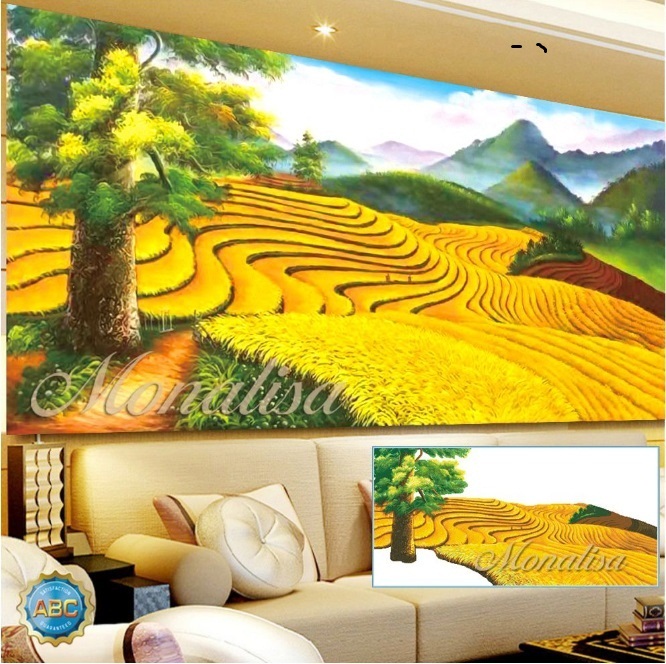 Tranh đính đá cánh đồng lúa vàng 150x70cm chưa đính