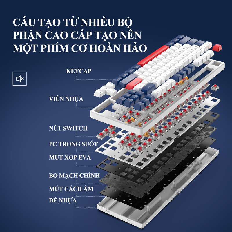 Bàn phím cơ không dây K87 kết nối 3 chế độ với thiết kế TKL 87 phím có đèn led RGB 22 chế độ cực đẹp và có Hotswap