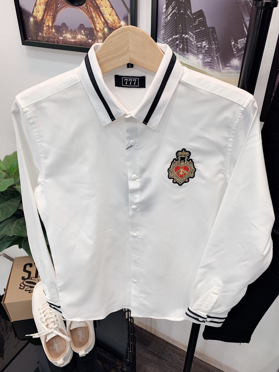 Áo sơ mi nam phối logo cao cấp vải thoáng mát hàng shop