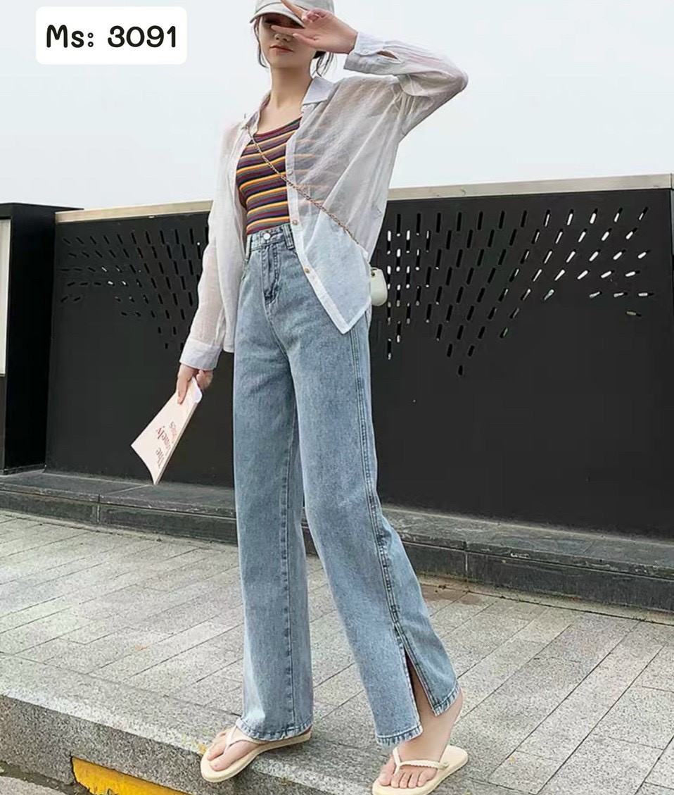 [HCM]Quần baggy Jean Nữ Kiểu Ống Rộng Xẻ Tà Siêu Hót HítChất jean Bao Dày Dặn-JT