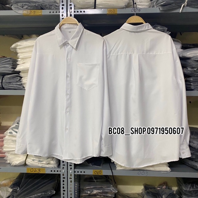 [HCM]Áo Sơ Mi Trắng Tay Dài Túi Basic Phong Cách Unisex BC047