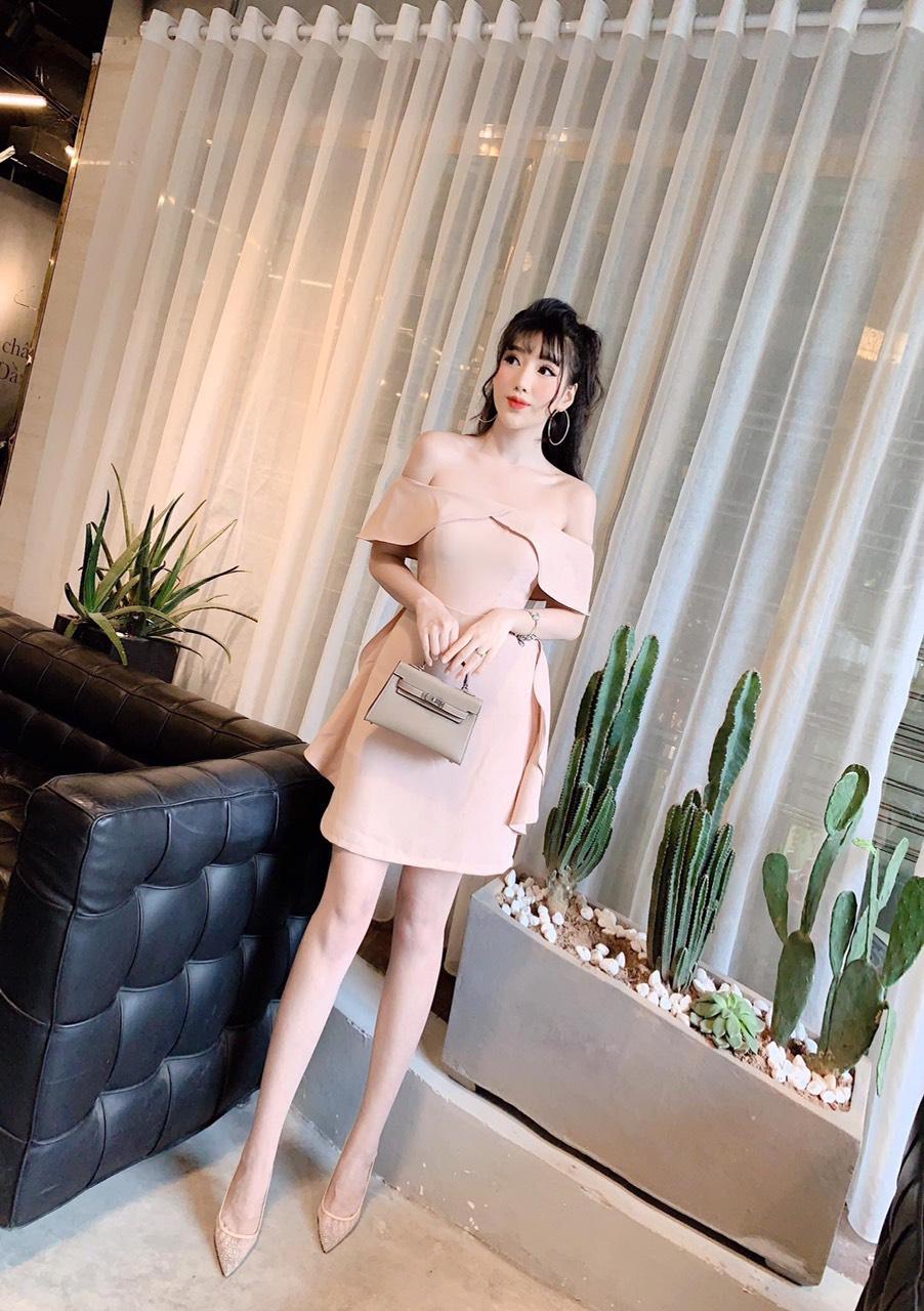 Đầm cổ bèo bẹt vai umi-QH