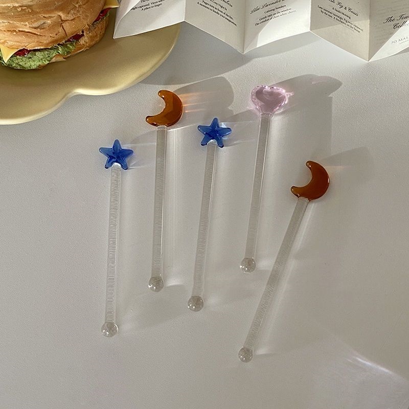 Ins Korean style cute star moon colored glass stirring stick coffee honey stirring stick glass stick