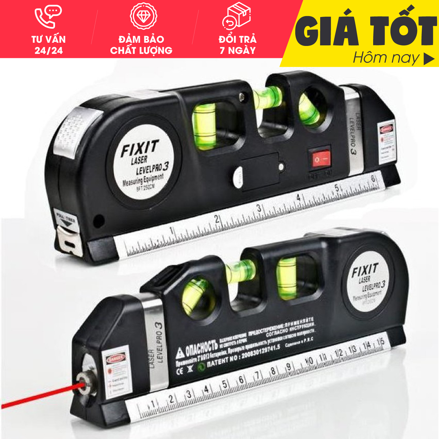 Thước đo laser, kiêm thước dây rút 2.5m, cân bằng thủy tĩnh thế hệ mới, Thước Nivo Laser Đa Năng, Cân Mực Laser, Thước Đo, Thước Kéo, Nivo