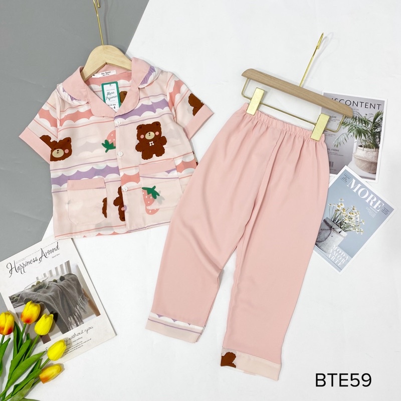 Bộ Pijama Cộc Dài Lụa Mango Cổ Bèo Dành Cho Bé Gái