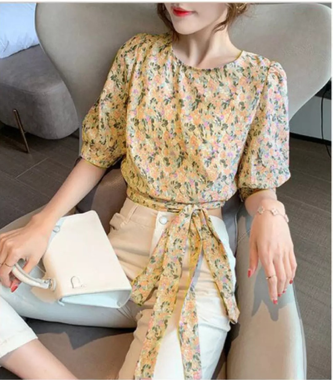 ÁO HOA CROPTOP THẮT NƠ EO XINH XẮN
