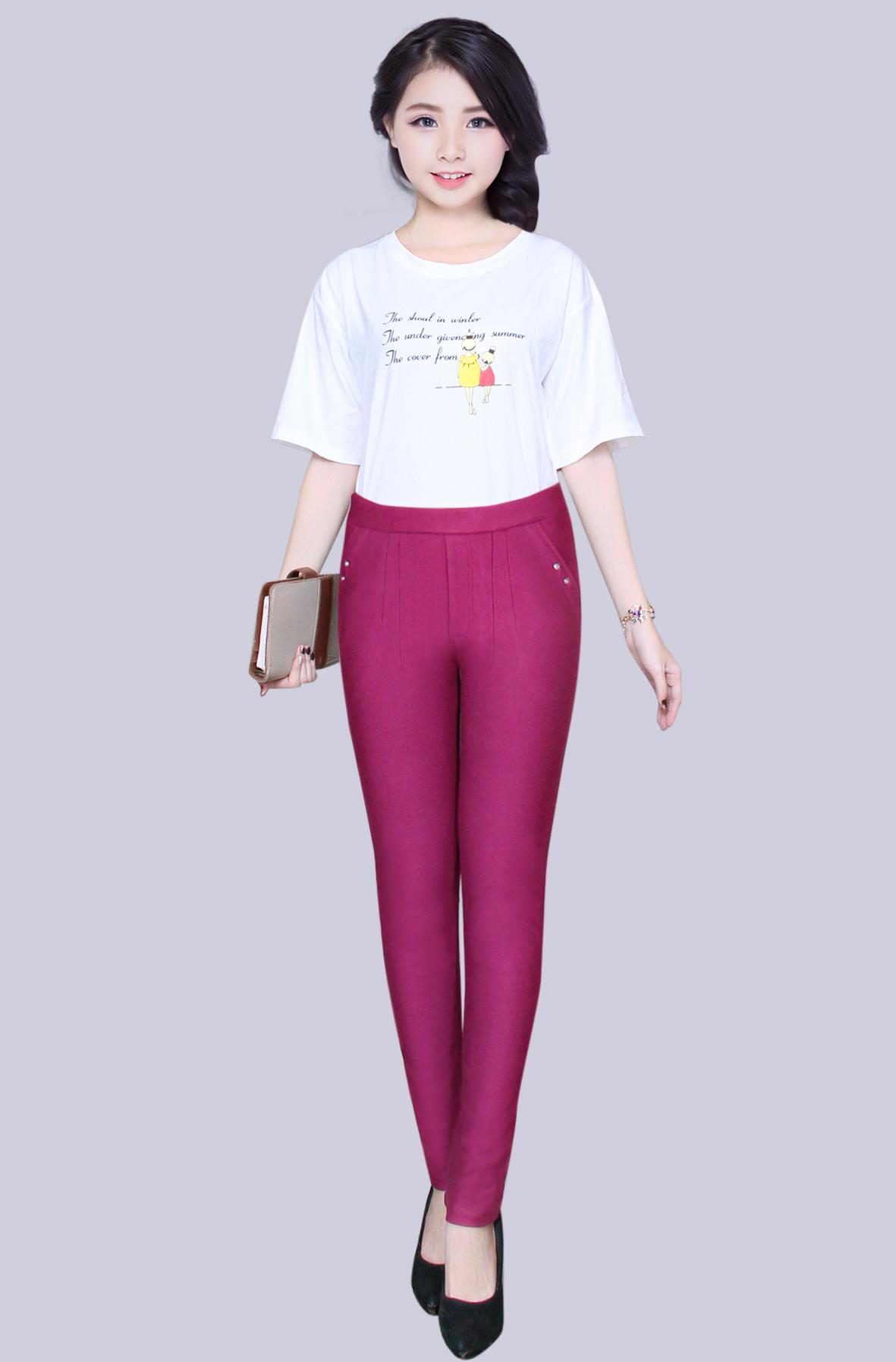 Quần Dài Nữ Lưng Chum Thun Cotton Co Giản 4 Chiều Thd06(lưng tròn 2 nút đá)
