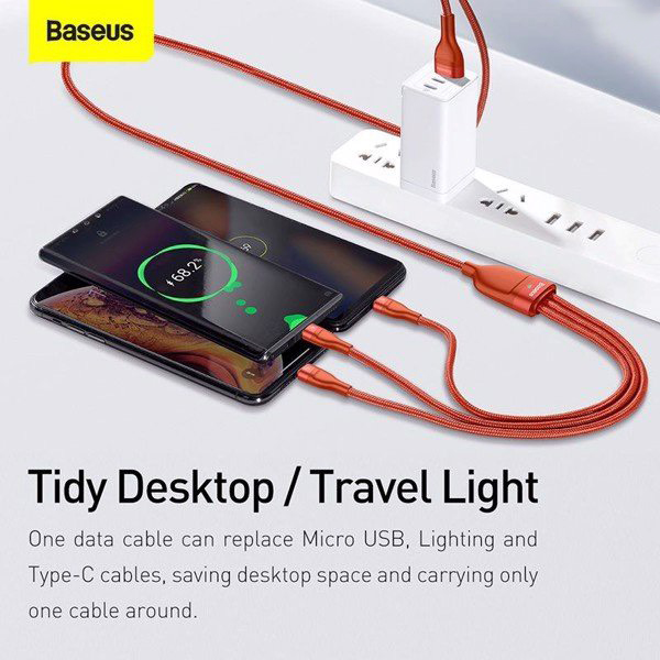 Cáp sạc nhanh 3 đầu Baseus Flash Series 3 in 1 - 40W (USB to Type-C/ Lightning/ Micro, 5A/40W Quick Charging & Data Cable)